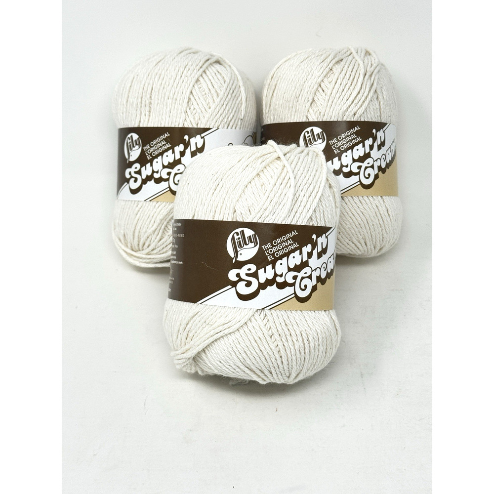 Lily Sugar 'n Cream Cotton Yarn 4oz Lot of 3 Ecru